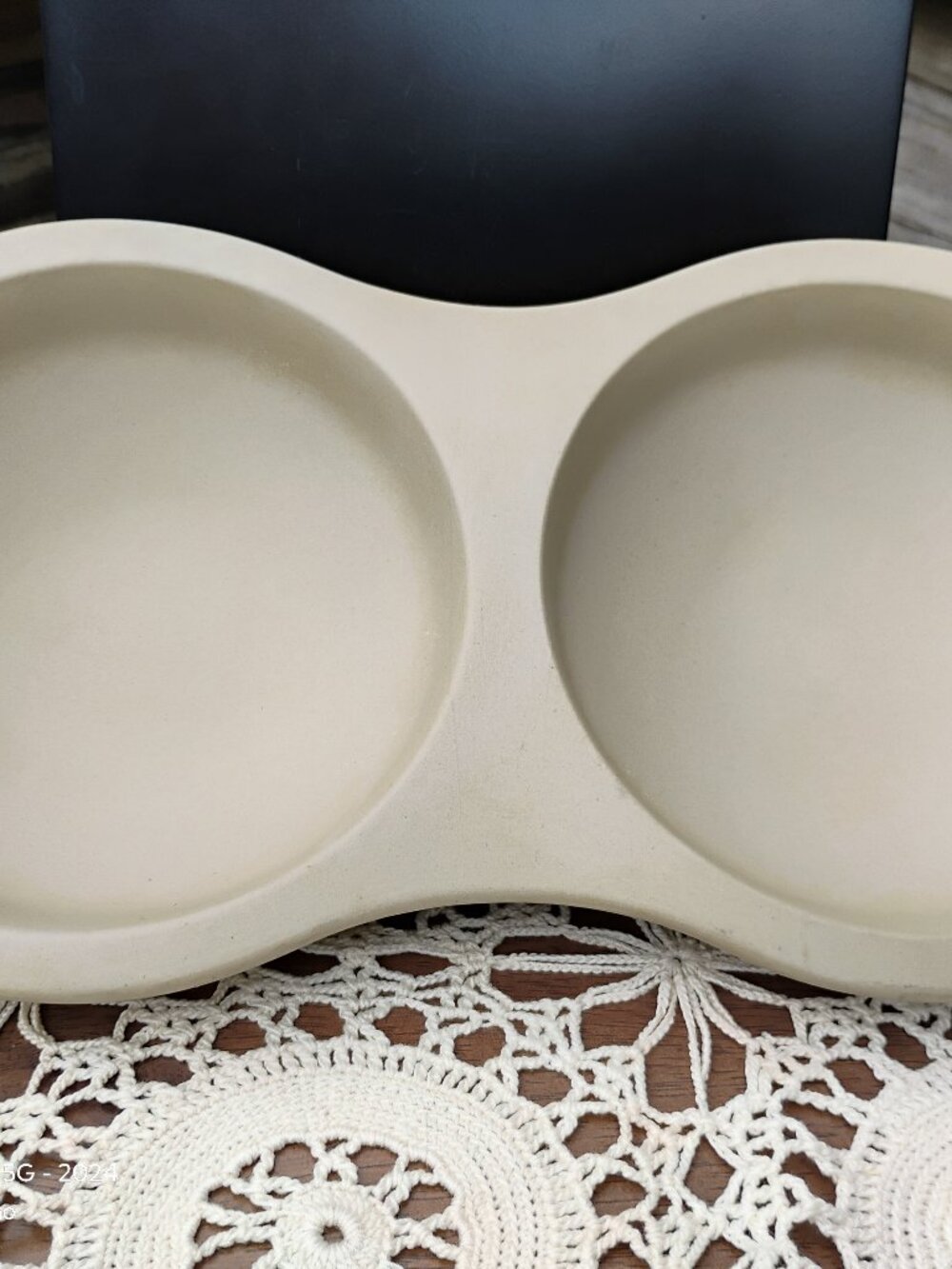 Pampered Chef double microwave egg poacher unglazed stoneware #2201 Made USA 90s